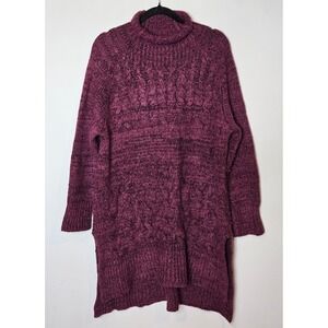 Free People Wool Linen Blend Womens Med Purple Cable Knit Tunic Sweater Dress‎